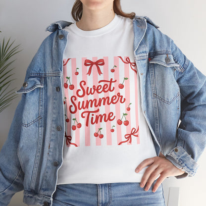 Sweet Summer Time Tee - Cherry Stripe Graphic T-Shirt Printify