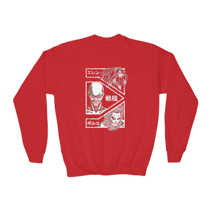 Attack on Titan Youth Anime-Inspired Crewneck Sweatshirt with Graphic Art - CreativeRino