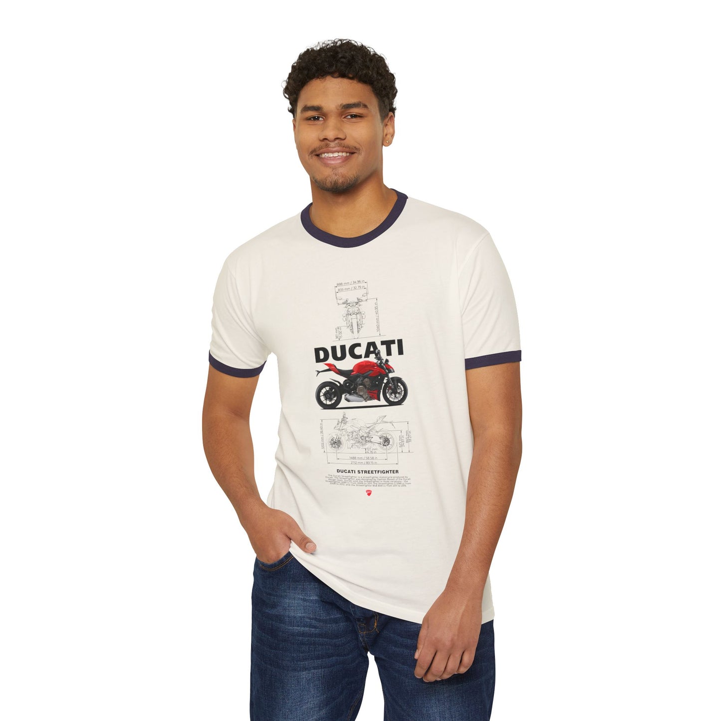 Ducati Streetfighter Motorcycle Ringer T-Shirt - Unisex Cotton Graphic Tee for Fans - CreativeRino