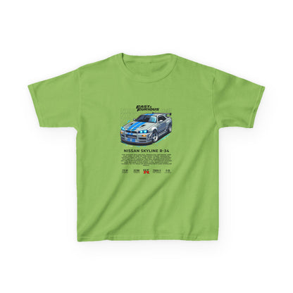 Nissan Skyline R-34 Kids Tee - Fast & Furious Movie Inspired Cotton Shirt - CreativeRino