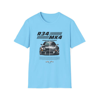 Retro R34 MK4 Car T-Shirt - Unisex Softstyle Tee for Car Enthusiasts - CreativeRino