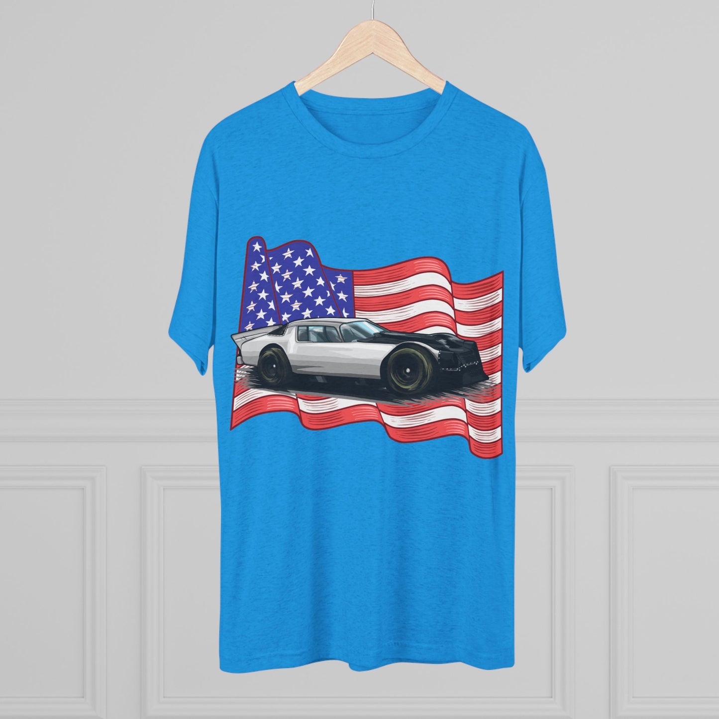 American Flag Car Unisex Tri-Blend Crew Tee - CreativeRino