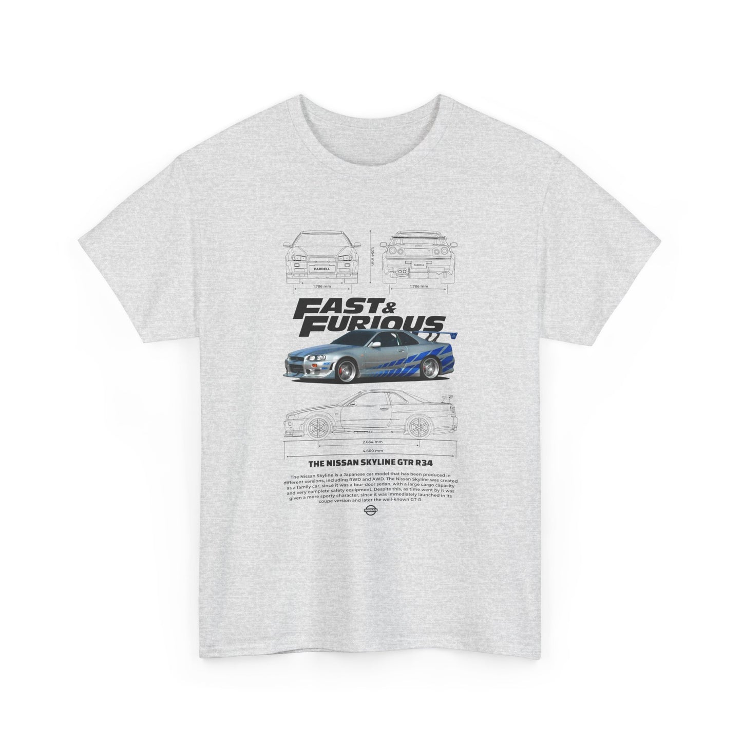 Fast & Furious Unisex Heavy Cotton Tee - Skyline GT-R 34 Graphic T-shirt - CreativeRino