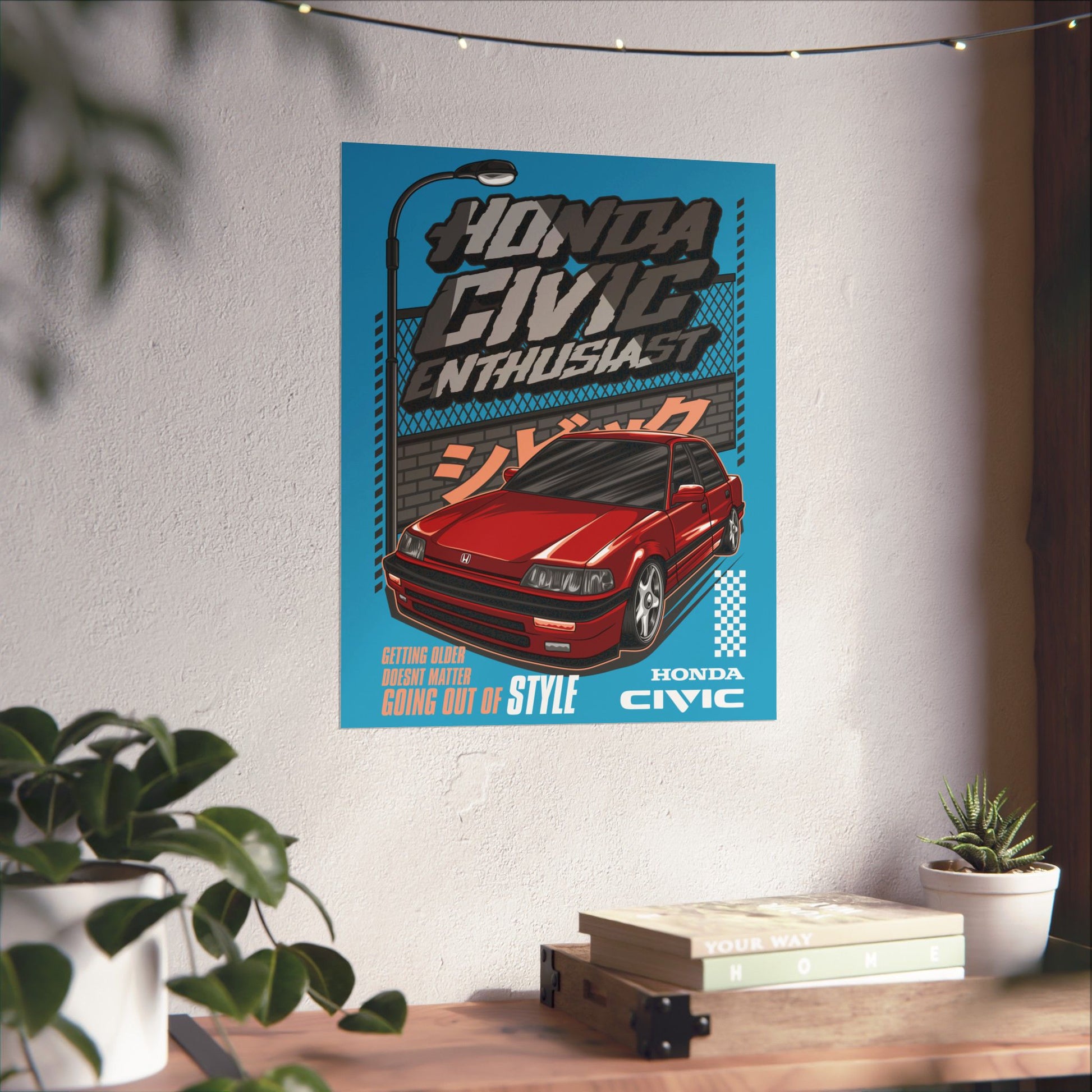 Honda Civic Enthusiast Vertical Poster | Retro Car Art for Automotive Fans - CreativeRino