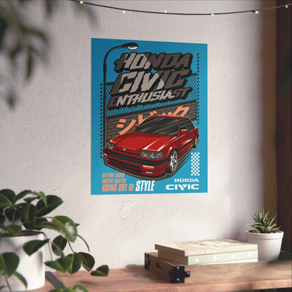 Honda Civic Enthusiast Vertical Poster | Retro Car Art for Automotive Fans - CreativeRino