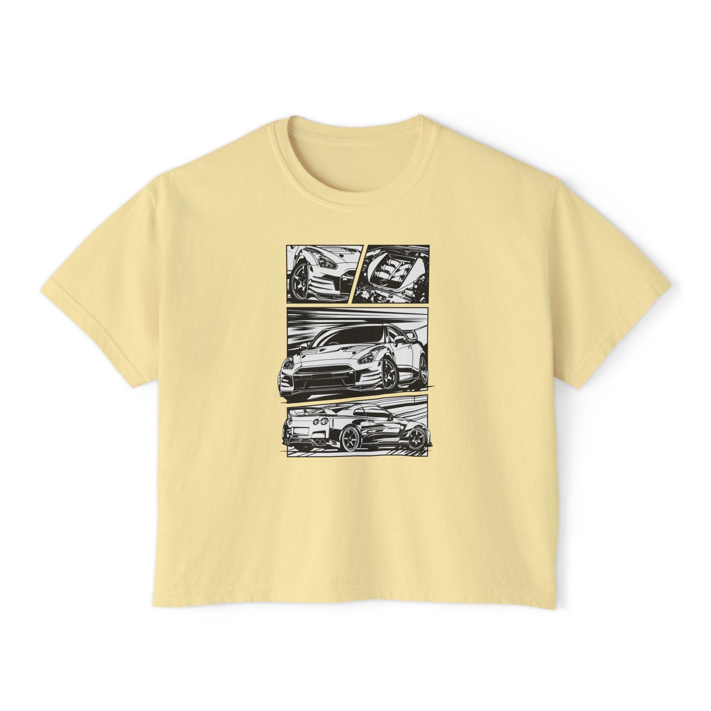 Sleek Cars Women's Boxy Tee - Casual Graphic Shirt for Car Enthusiasts - CreativeRino