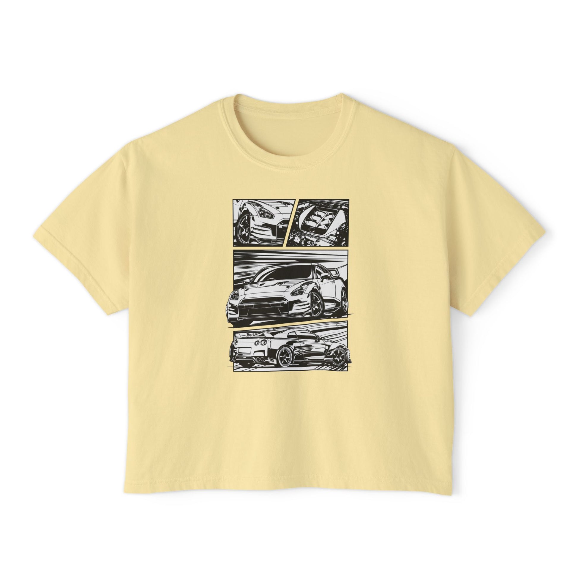 Sleek Cars Women's Boxy Tee - Casual Graphic Shirt for Car Enthusiasts - CreativeRino