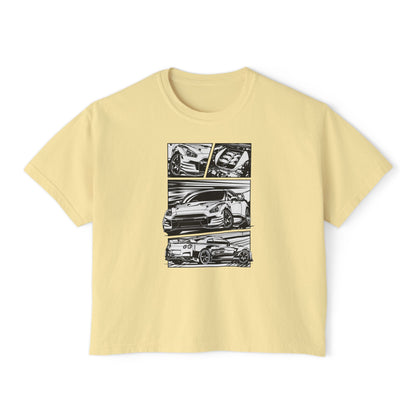 Sleek Cars Women's Boxy Tee - Casual Graphic Shirt for Car Enthusiasts - CreativeRino
