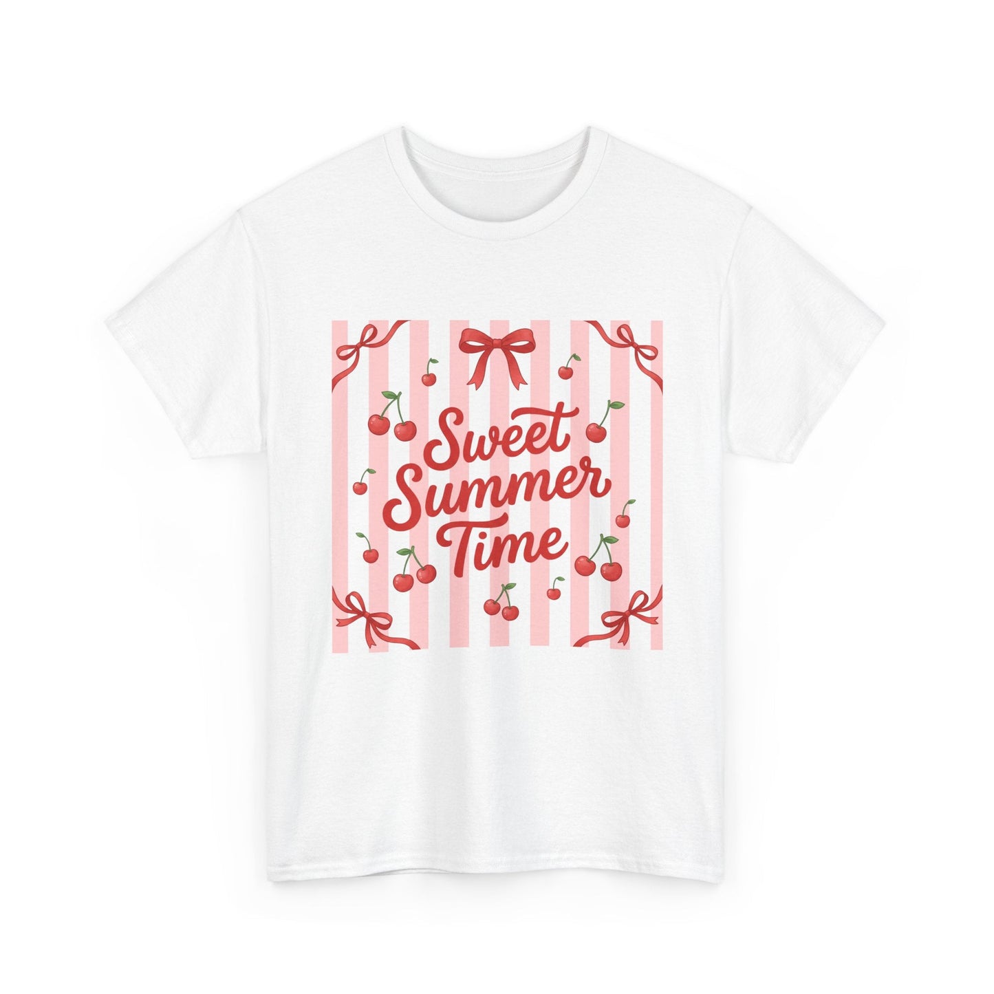 Sweet Summer Time Tee - Cherry Stripe Graphic T-Shirt Printify