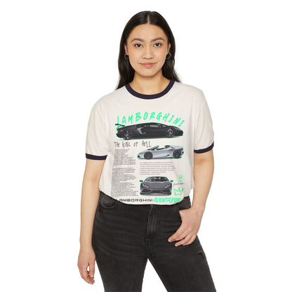 Lamborghini Aventador Ringer T-Shirt - King of Hell Graphic Tee for Car Enthusiasts - CreativeRino