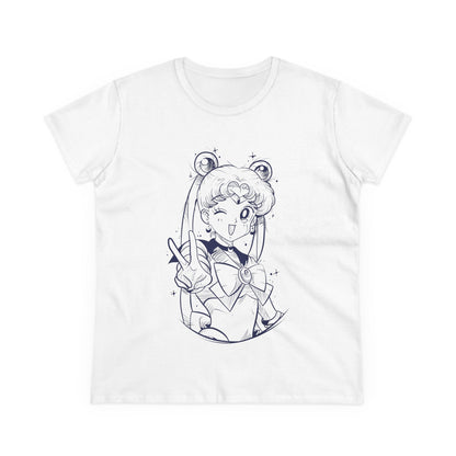 Sailor Moon Women's Midweight Cotton Tee - Cute Cartoon Graphic T-Shirt - CreativeRino