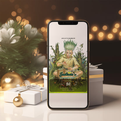 Dr. Stone Birthday Invitation Template - CreativeRino