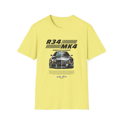 Retro R34 MK4 Car T-Shirt - Unisex Softstyle Tee for Car Enthusiasts - CreativeRino