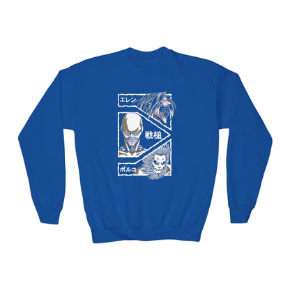 Attack on Titan Youth Anime-Inspired Crewneck Sweatshirt with Graphic Art - CreativeRino