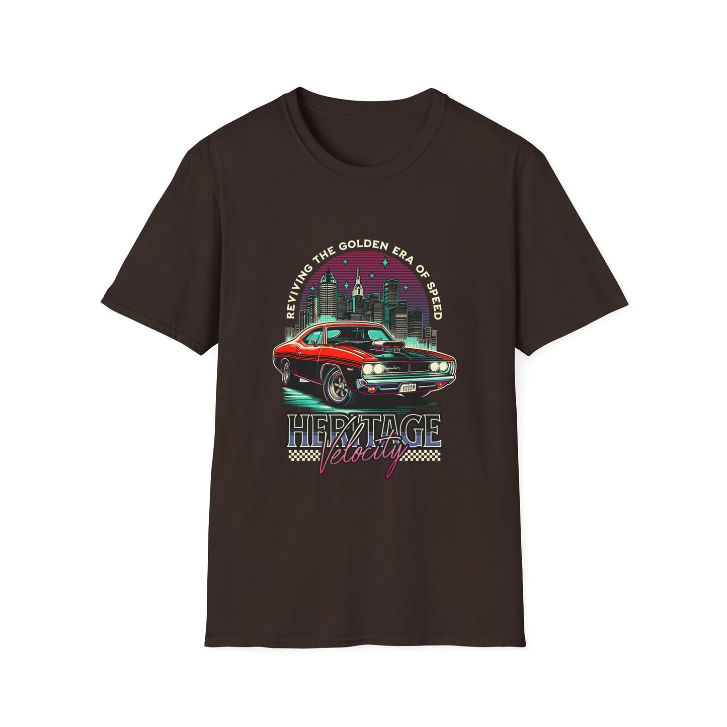 Heritage Velocity Unisex Softstyle T-Shirt - Retro Car Design for Classic Car Lovers - CreativeRino