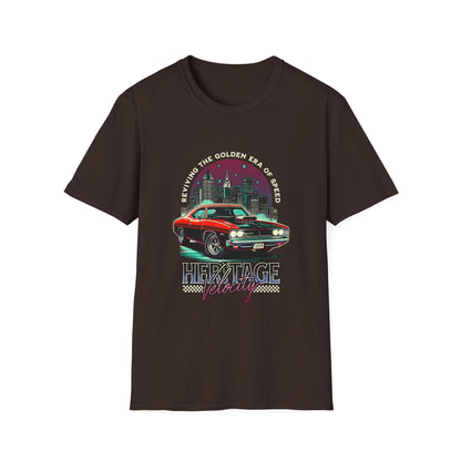 Heritage Velocity Unisex Softstyle T-Shirt - Retro Car Design for Classic Car Lovers - CreativeRino