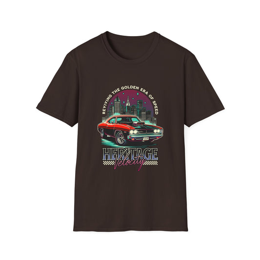 Heritage Velocity Unisex Softstyle T-Shirt - Retro Car Design for Classic Car Lovers - CreativeRino