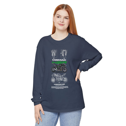 Kawasaki H2R Unisex Long Sleeve T-Shirt - Vintage Motorcycle Graphic Tee - CreativeRino
