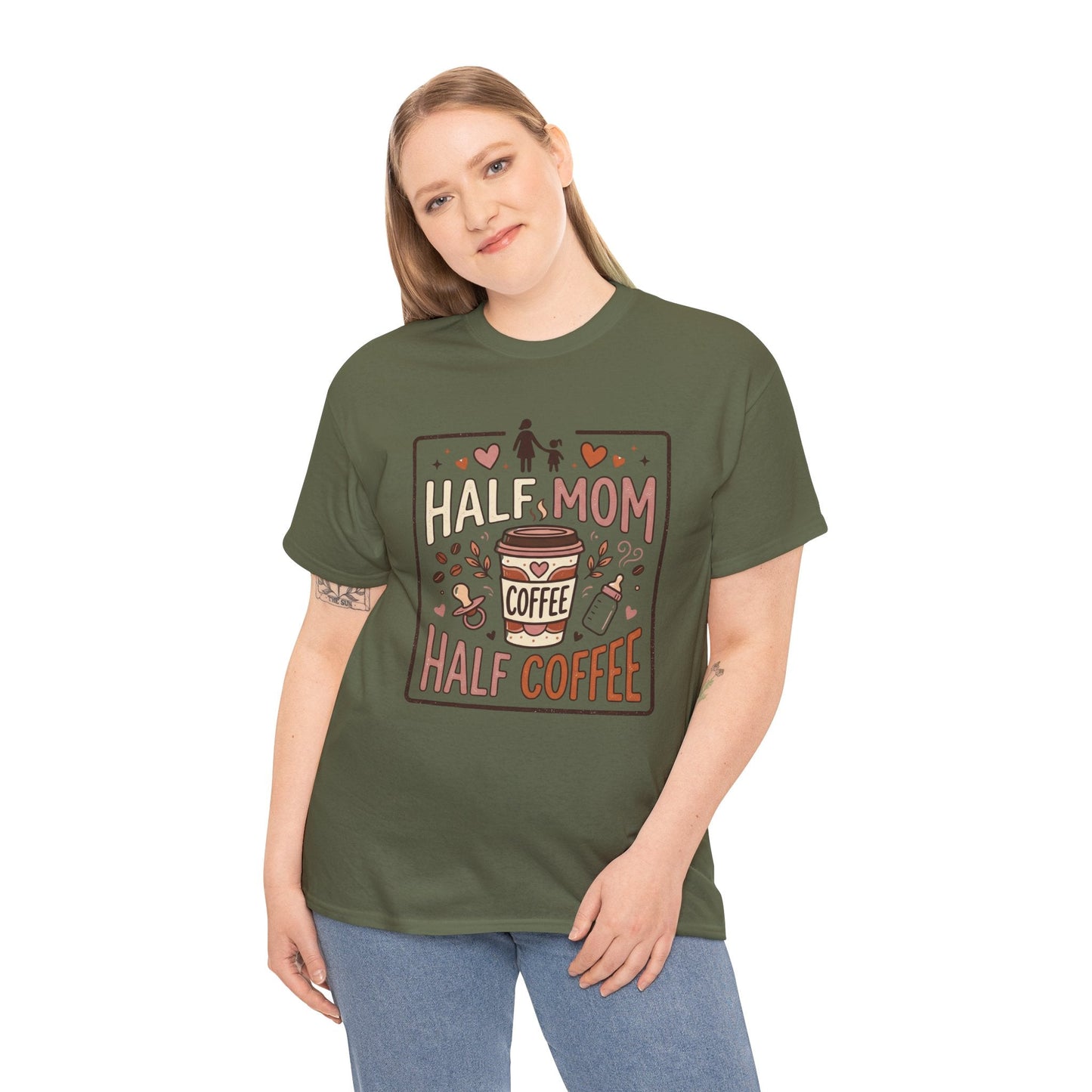 Half Mom Half Coffee T‑Shirt – Funny Mom Coffee Tee Printify