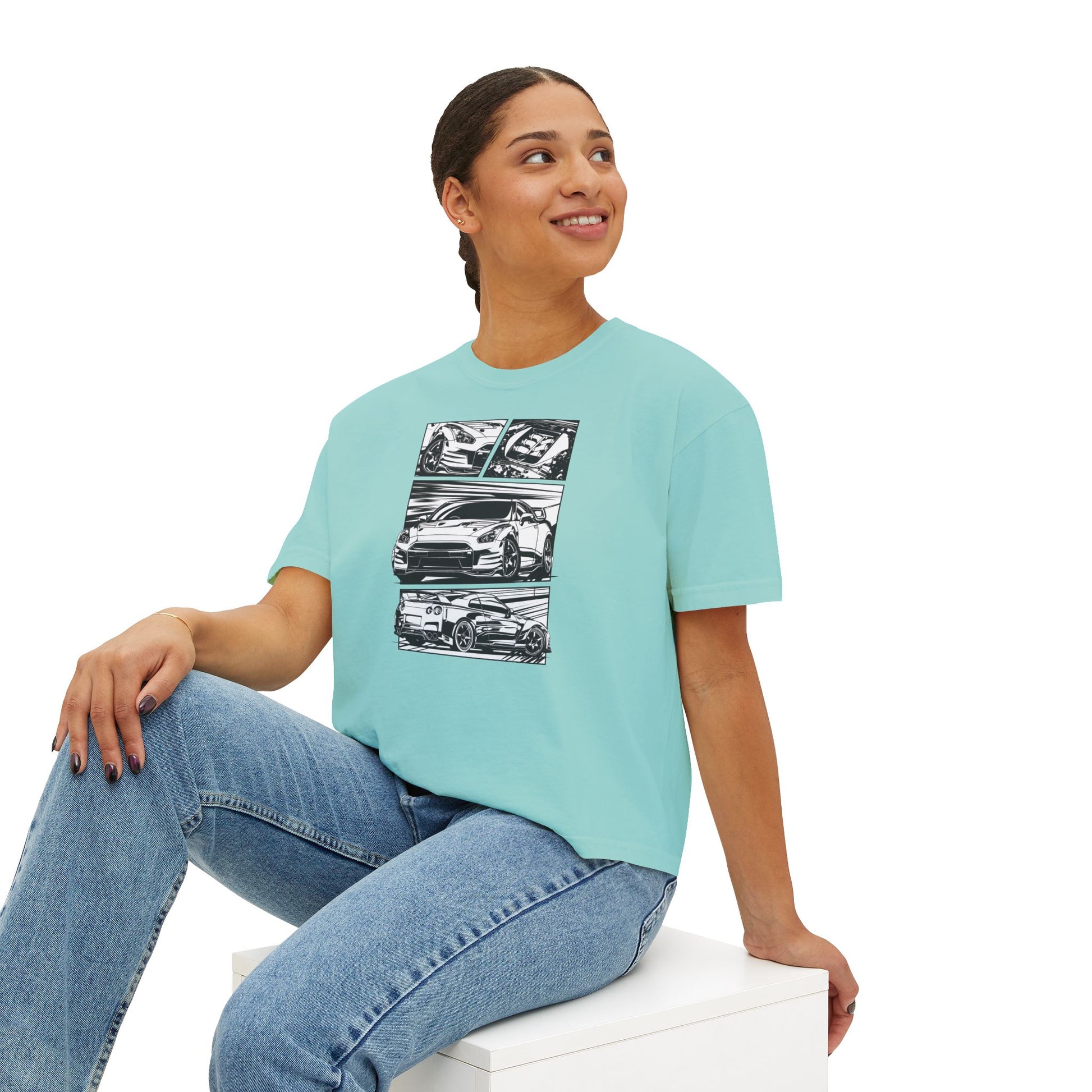 Sleek Cars Women's Boxy Tee - Casual Graphic Shirt for Car Enthusiasts - CreativeRino