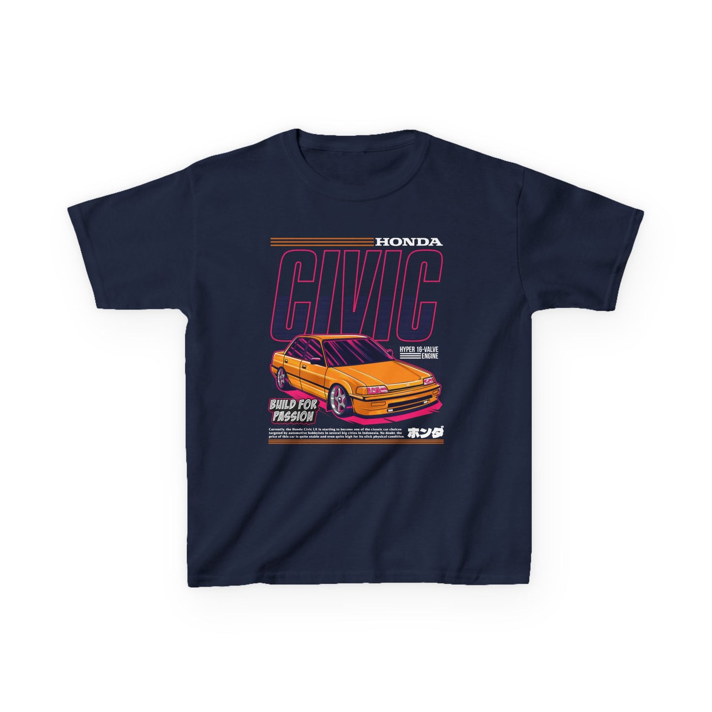 Honda Civic Kids Heavy Cotton™ Tee - Build for Passion - Perfect T-shirt for Young Car Enthusiasts - CreativeRino