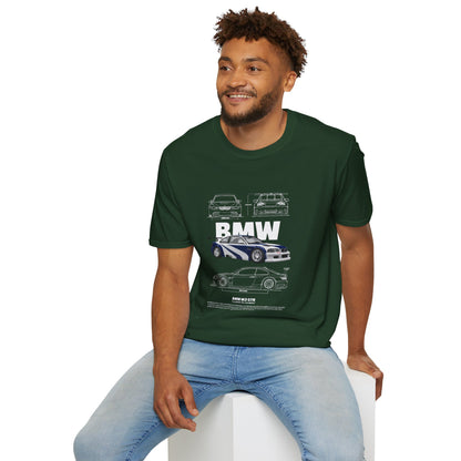 BMW M3 GTR Graphic Unisex Softstyle T-Shirt - Racing Car Design - CreativeRino