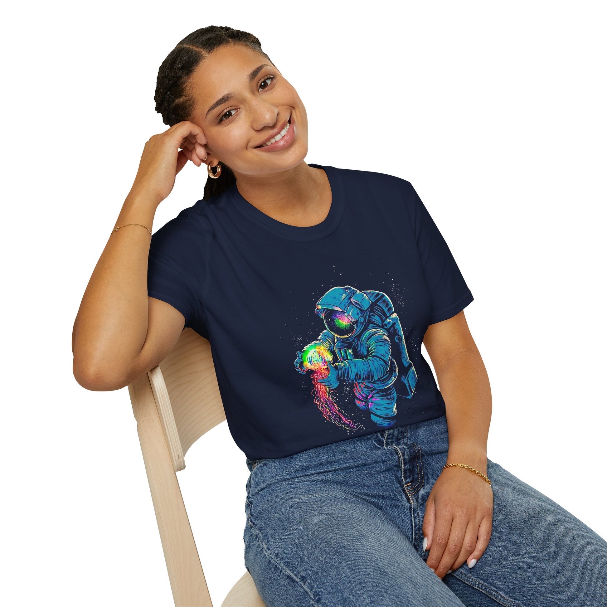 Astronaut with Jellyfish Graphic Tee - Unisex Softstyle T-Shirt - CreativeRino
