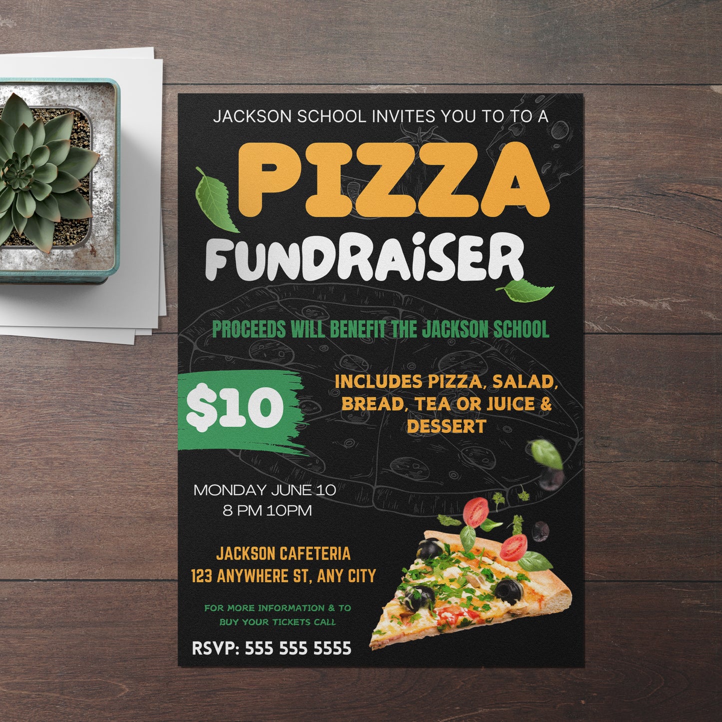 Pizza Fundraiser Flyer Template | Pizza Dinner Flyer Invite