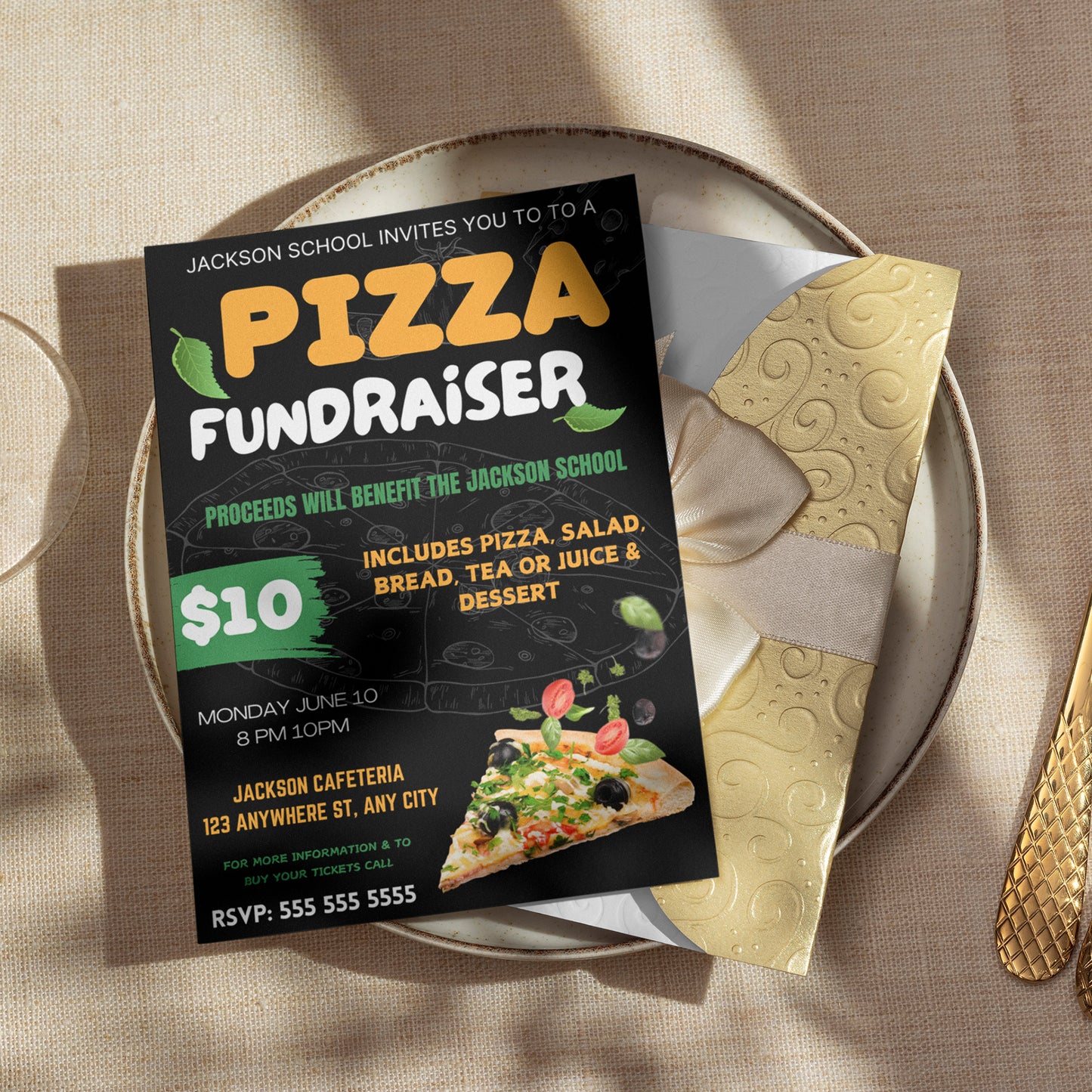 Pizza Fundraiser Flyer Template | Pizza Dinner Flyer Invite