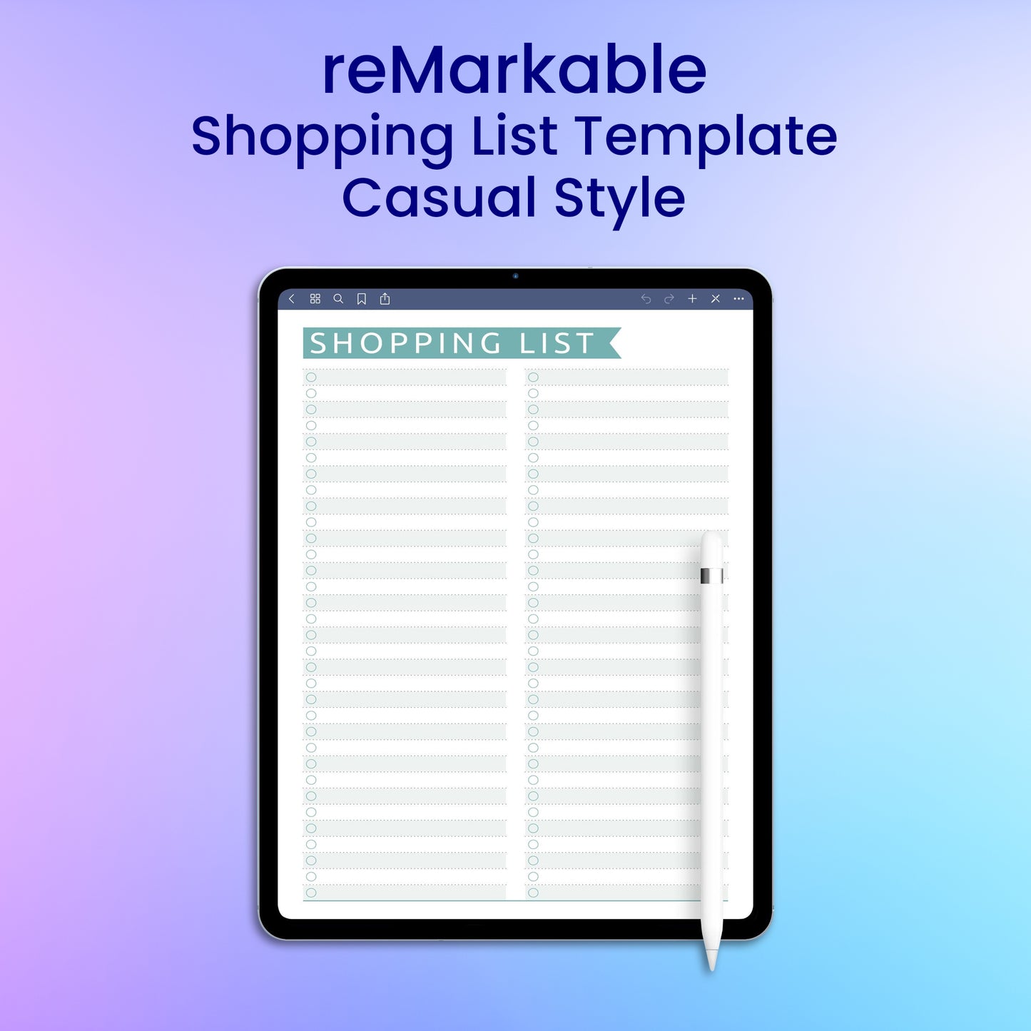 reMarkable 2 Shopping List Template - Casual Style Planner Template