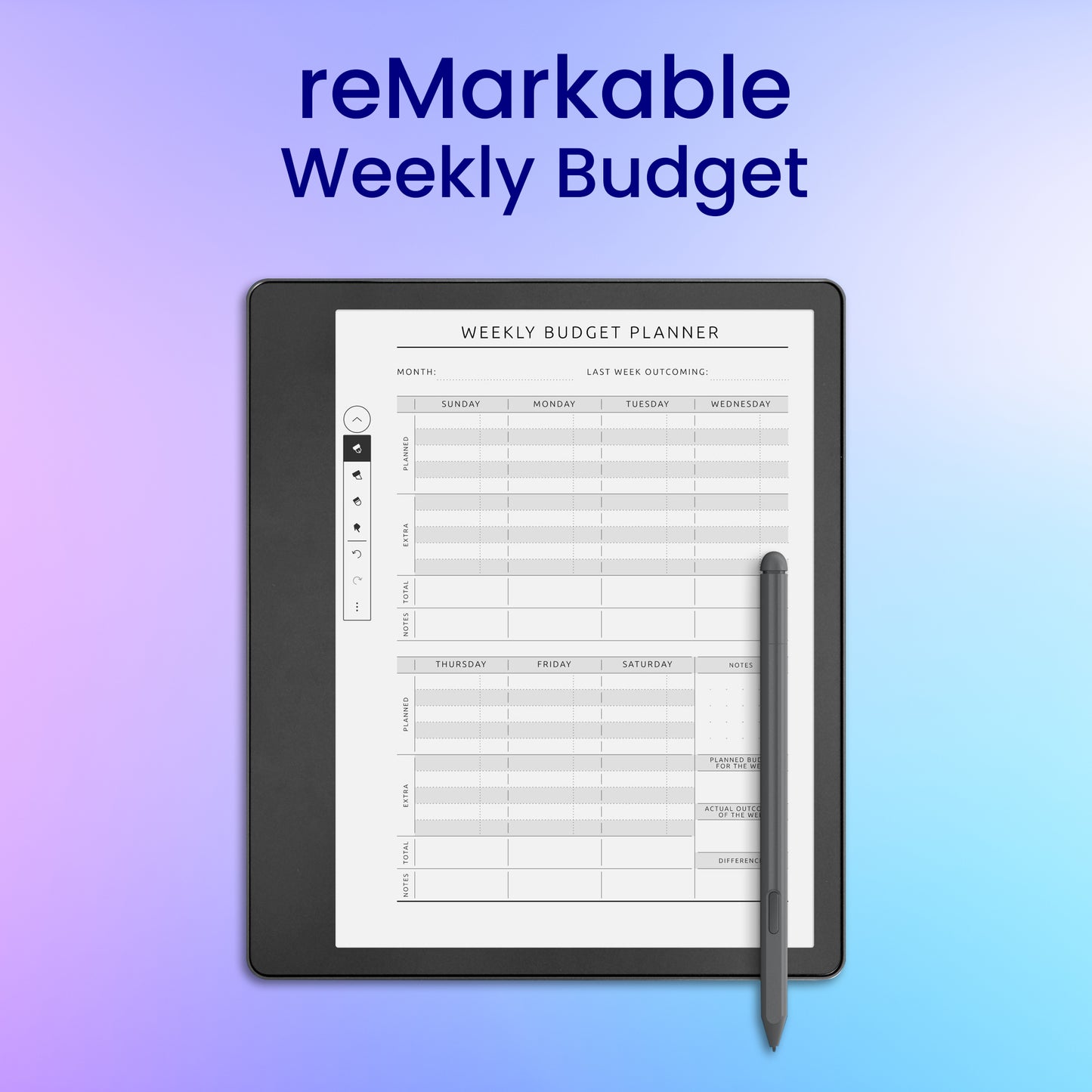 reMarkable 2 Weekly Budget Planner Template