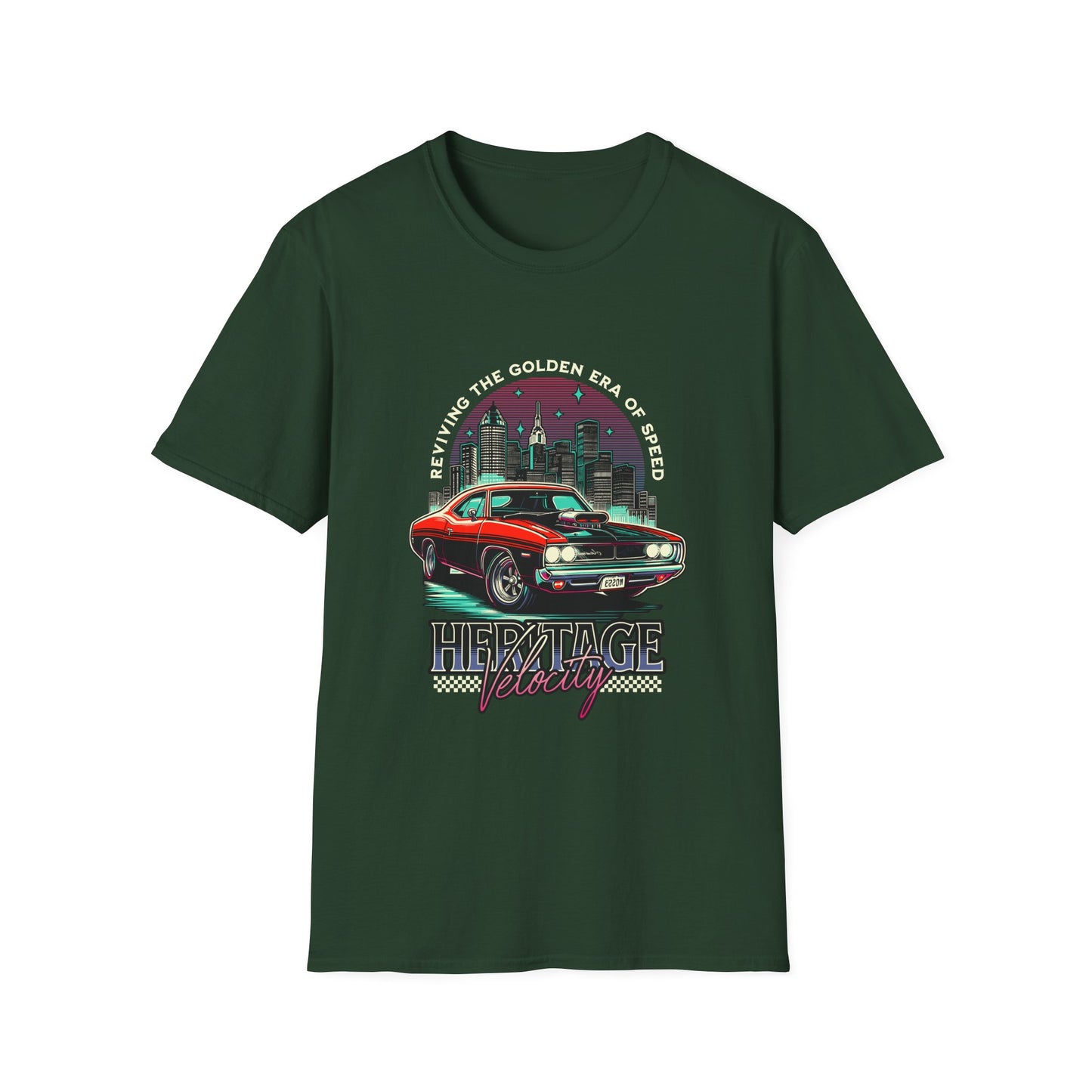 Heritage Velocity Unisex Softstyle T-Shirt - Retro Car Design for Classic Car Lovers - CreativeRino