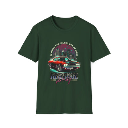 Heritage Velocity Unisex Softstyle T-Shirt - Retro Car Design for Classic Car Lovers - CreativeRino