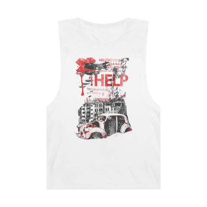 Artistic Unisex Tank Top with 'HELP' Design - CreativeRino