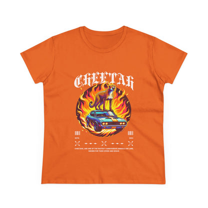 Cool Car and Cheetah Graphic Women's Tee Midweight Cotton T-shirt - CreativeRino