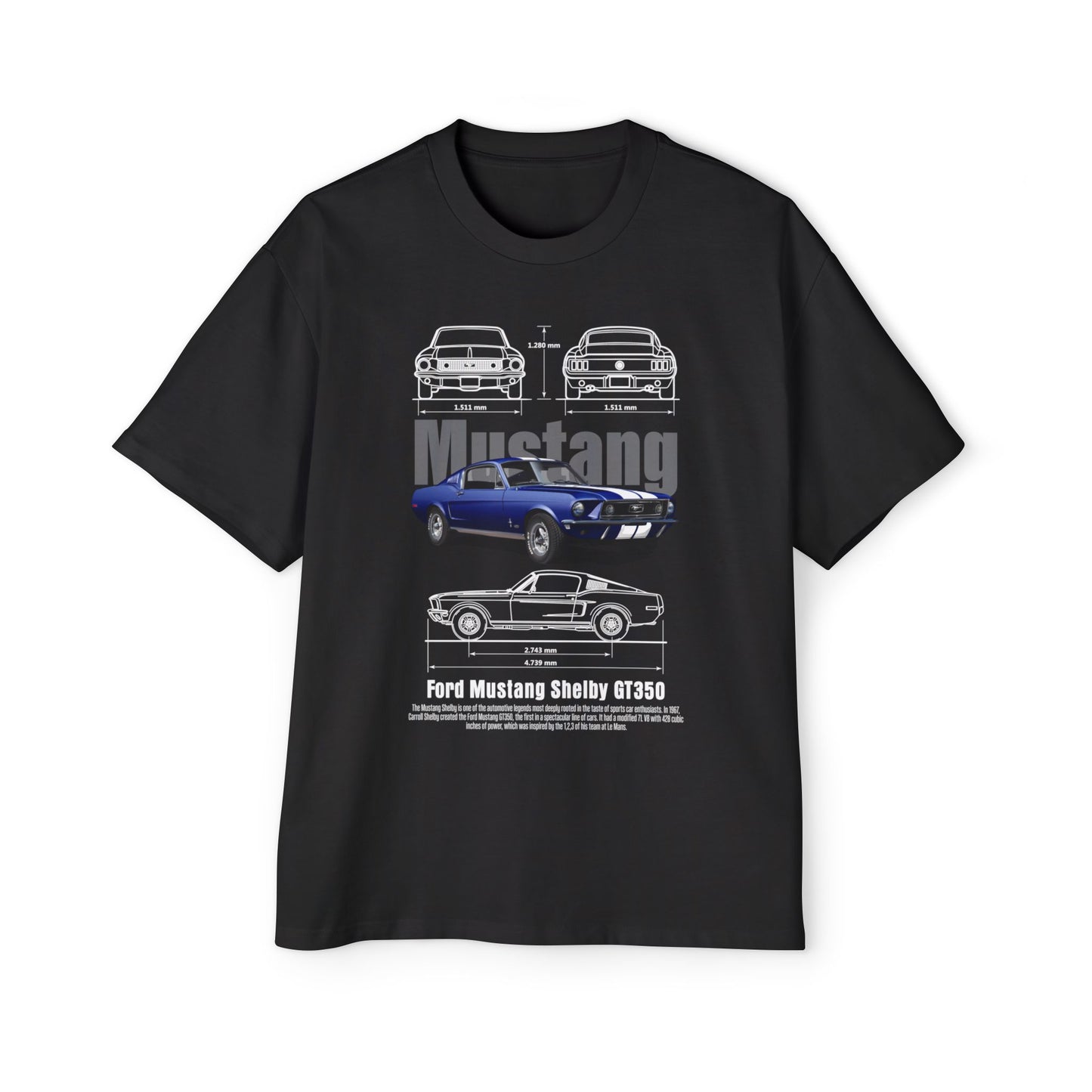 Men's Heavy Oversized Tee - Classic Ford Mustang GT350 Graphic T-shirt - CreativeRino