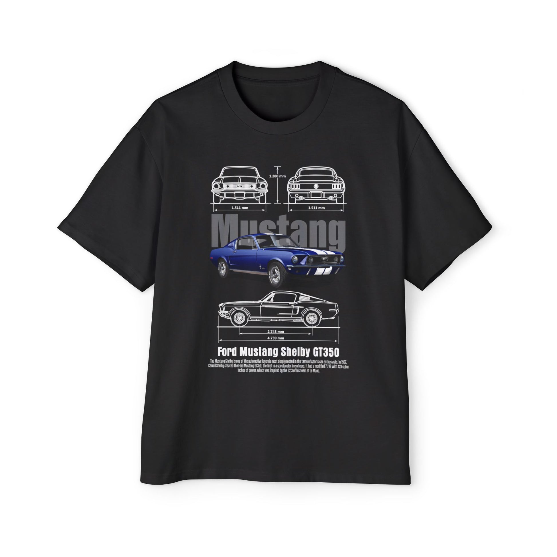 Men's Heavy Oversized Tee - Classic Ford Mustang GT350 Graphic T-shirt - CreativeRino