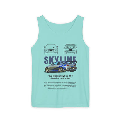 Nissan Skyline Garment-Dyed Tank Top - Vintage Car Enthusiast T-shirt - CreativeRino