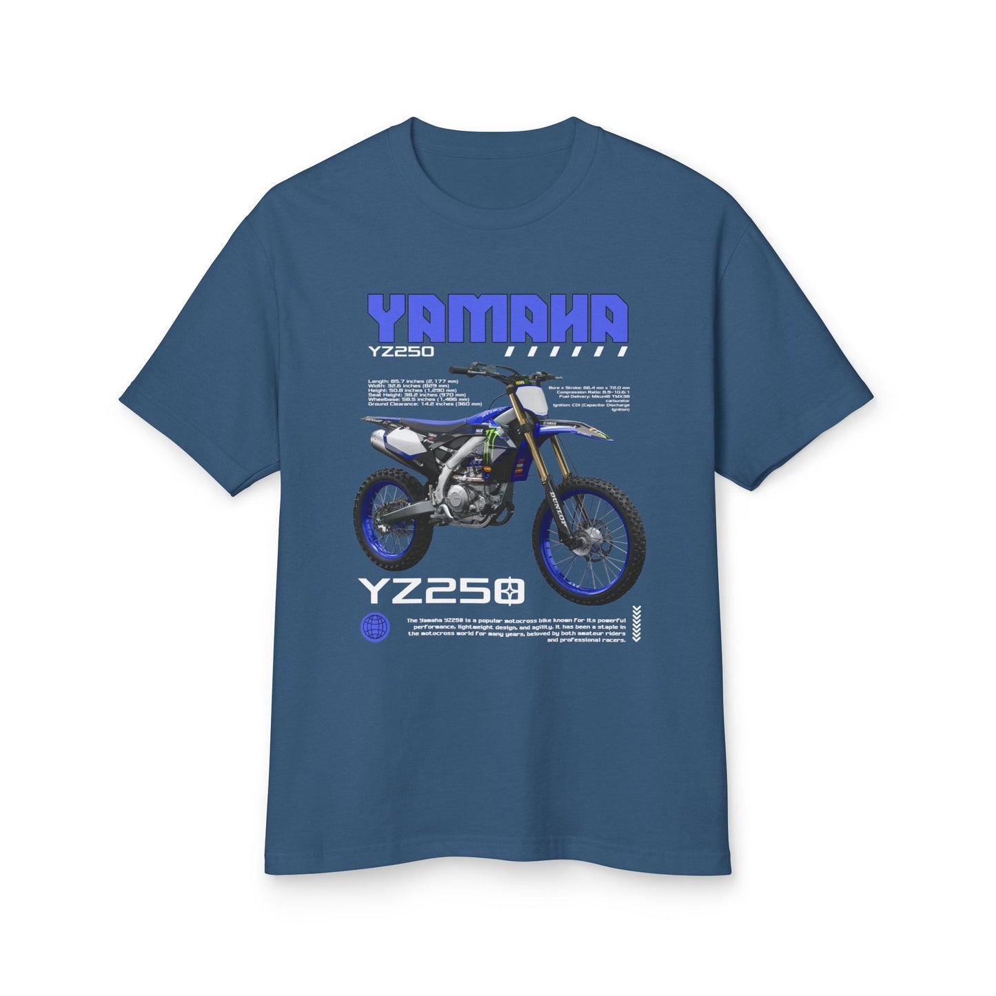 Yamaha YZ250 Heavyweight Cotton Tee - Motorcycle Graphic T-Shirt for Bikers - CreativeRino