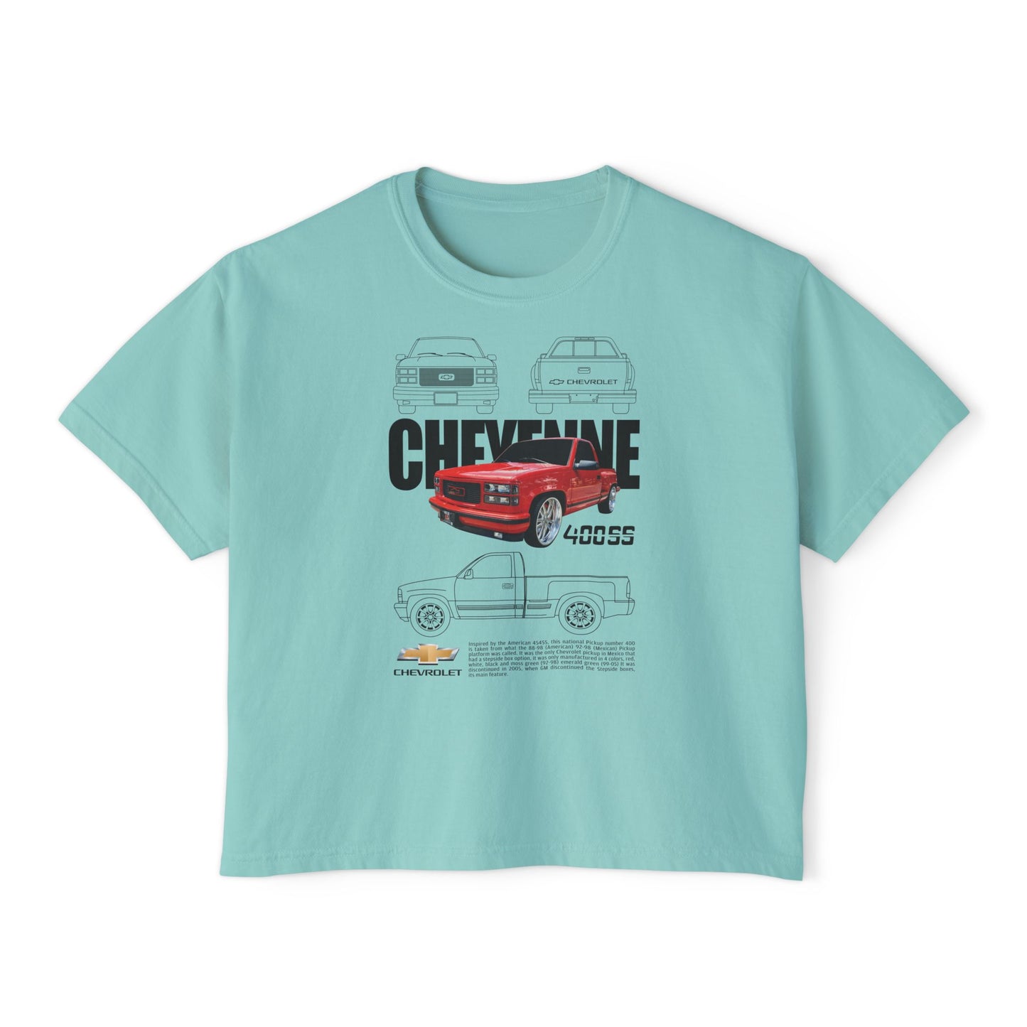 Chevrolet Cheyene 400 SS Boxy Tee for Women - Retro Car Graphic T-Shirt - CreativeRino