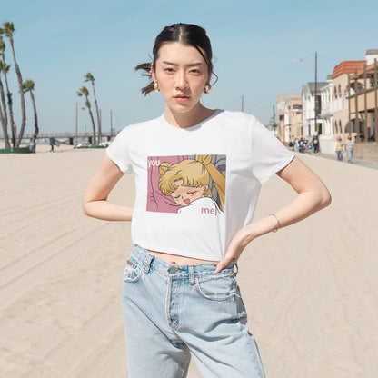 Cute Women's Flowy Cropped Tee - 'You & Me' Graphic, Sailor Moon Perfect T-shirt for Cozy Days and Casual Outings - CreativeRino