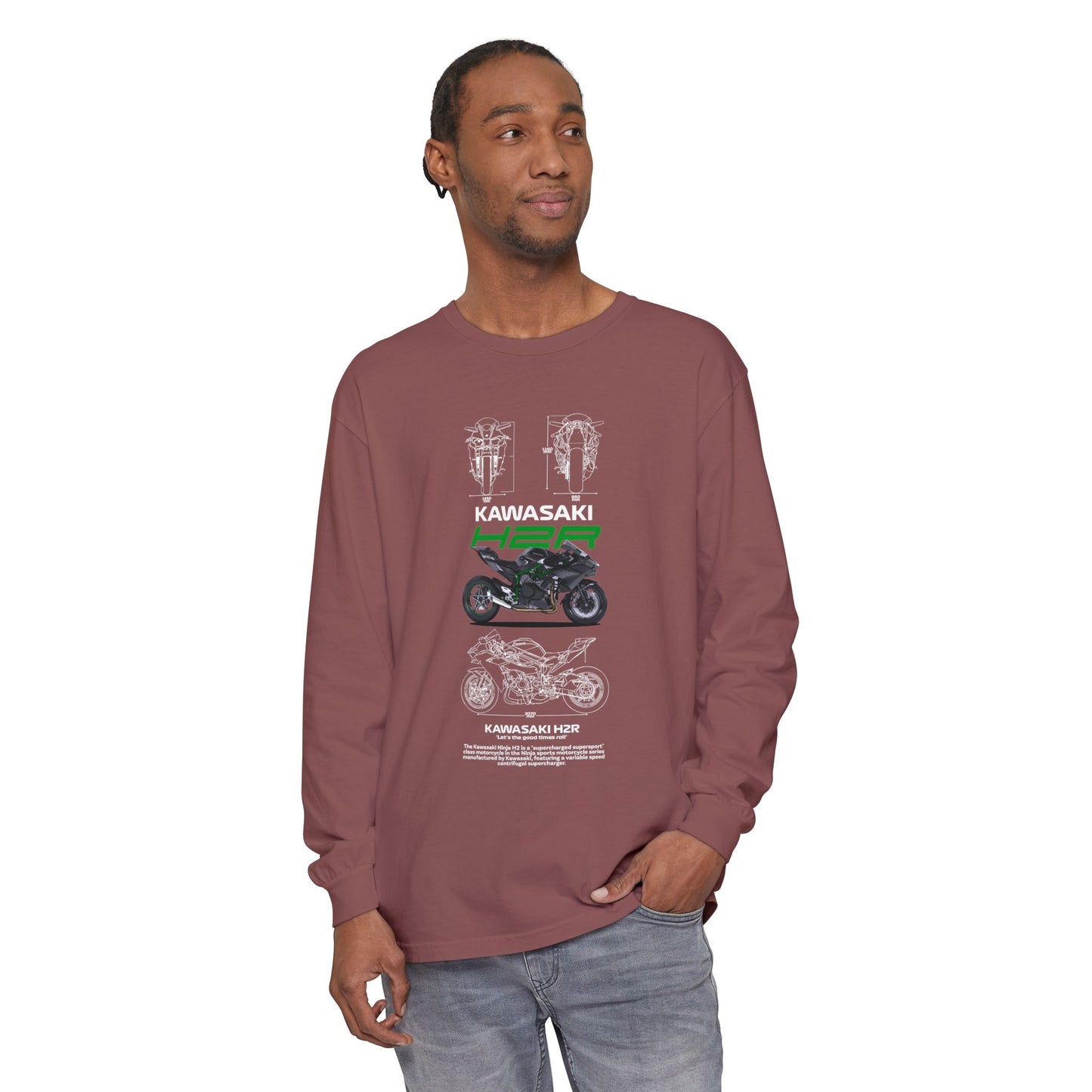 Kawasaki H2R Unisex Long Sleeve T-Shirt - Vintage Motorcycle Graphic Tee - CreativeRino