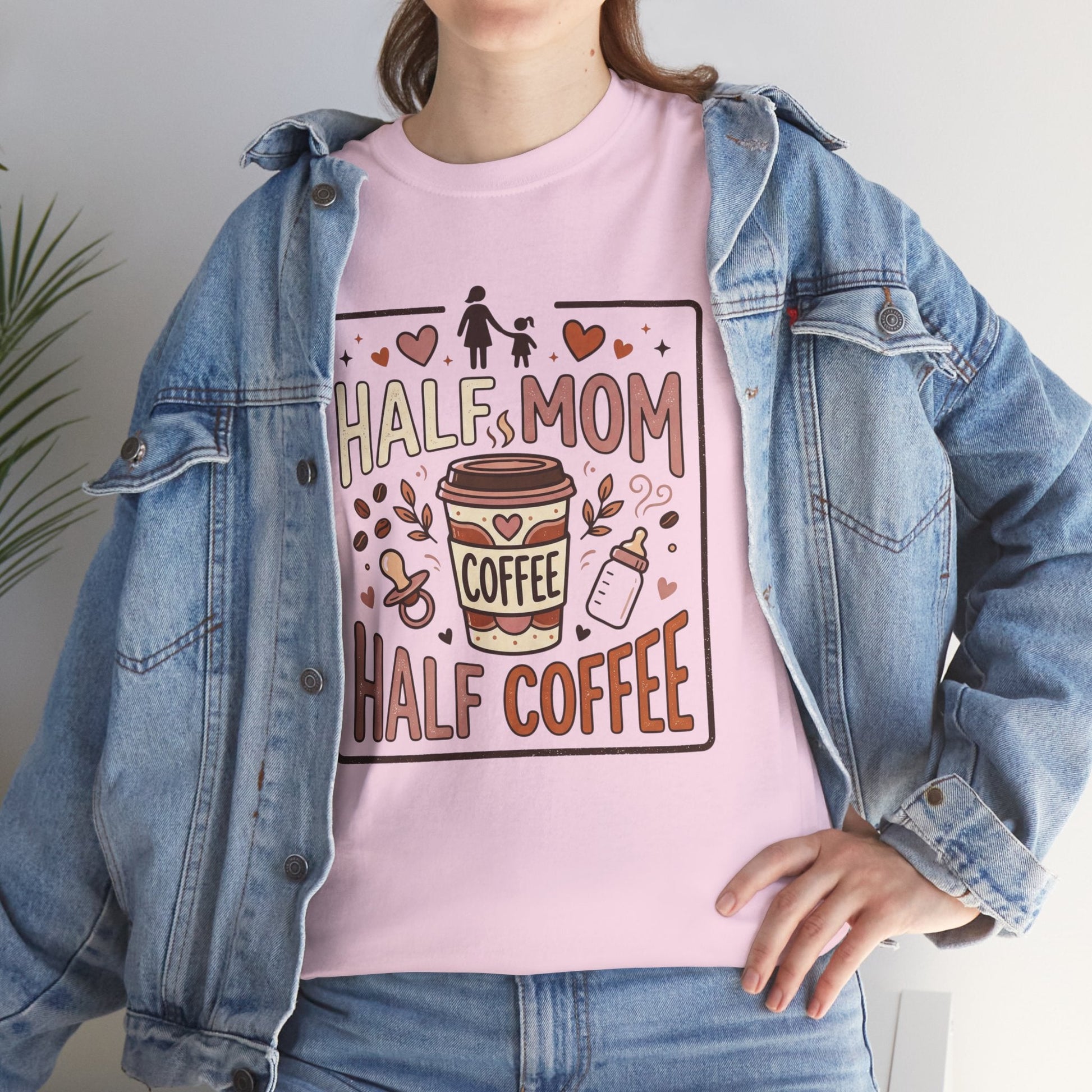 Half Mom Half Coffee T‑Shirt – Funny Mom Coffee Tee Printify