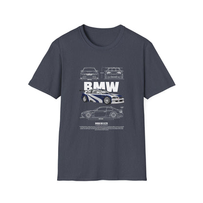 BMW M3 GTR Graphic Unisex Softstyle T-Shirt - Racing Car Design - CreativeRino