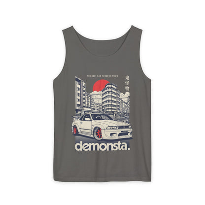 Demonsta Unisex Garment-Dyed Tank Top - Retro Car Design - CreativeRino