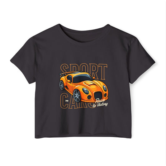Sport Cars Women Festival Crop Top - Race to Victory Graphic T-shirt - CreativeRino
