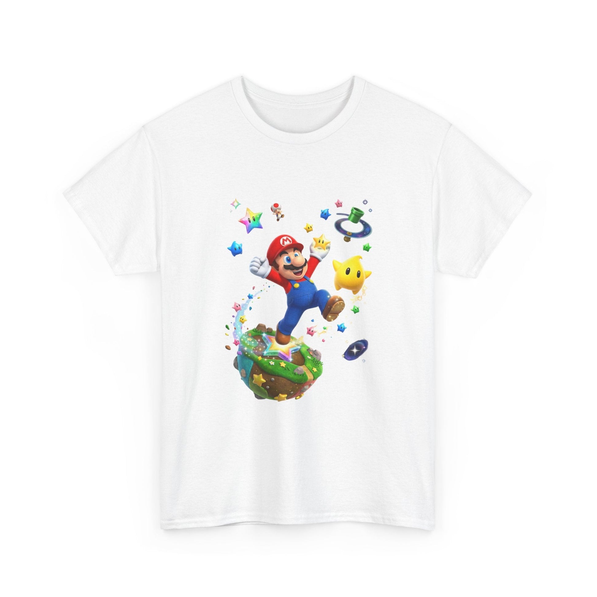 Mario Galaxy Graphic Tee — Mario Jumping with Luma Kids T‑Shirt Printify