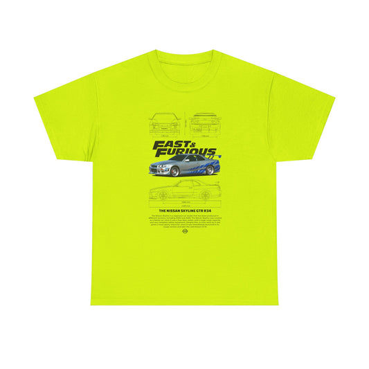 Fast & Furious Unisex Heavy Cotton Tee - Skyline GT-R 34 Graphic T-shirt - CreativeRino