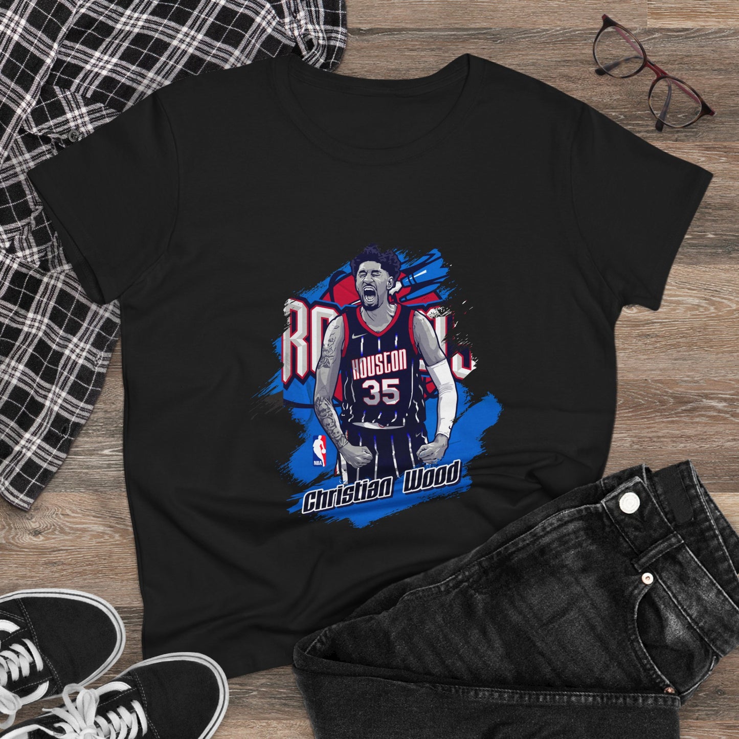 Christian Wood Women's Basketball Tee - Midweight Cotton T-shirt - CreativeRino