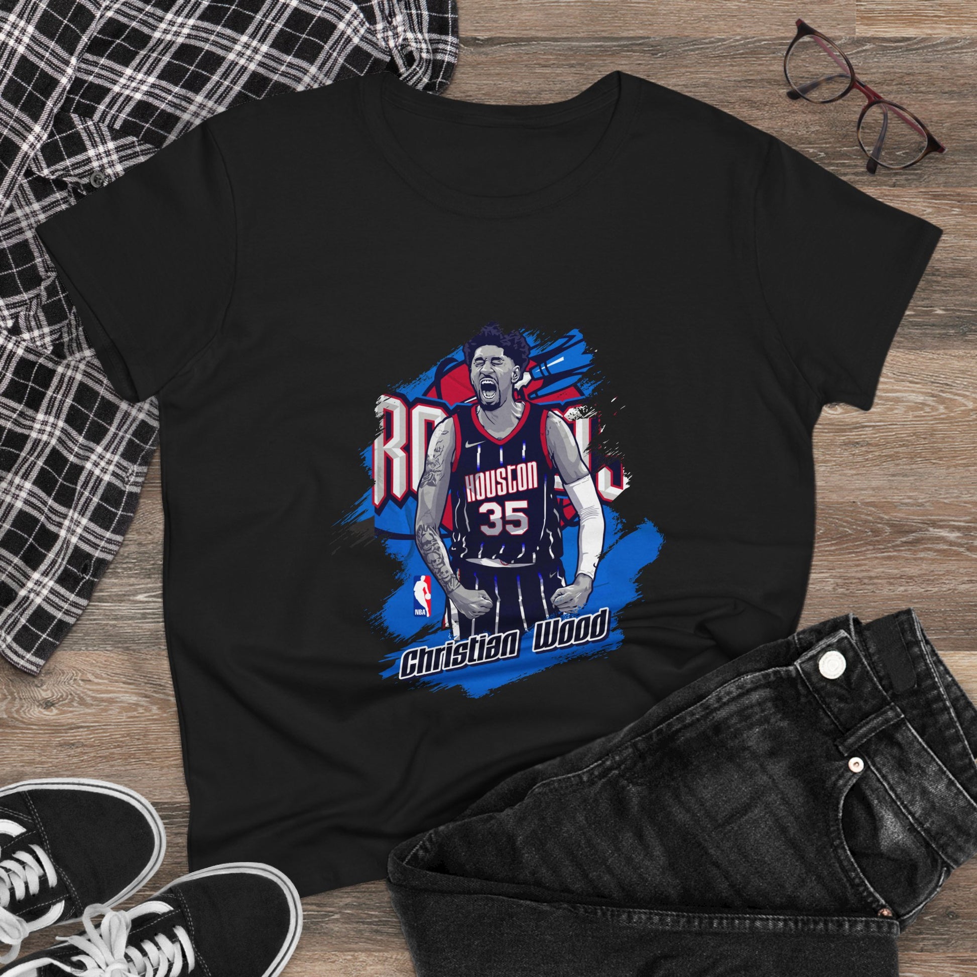 Christian Wood Women's Basketball Tee - Midweight Cotton T-shirt - CreativeRino